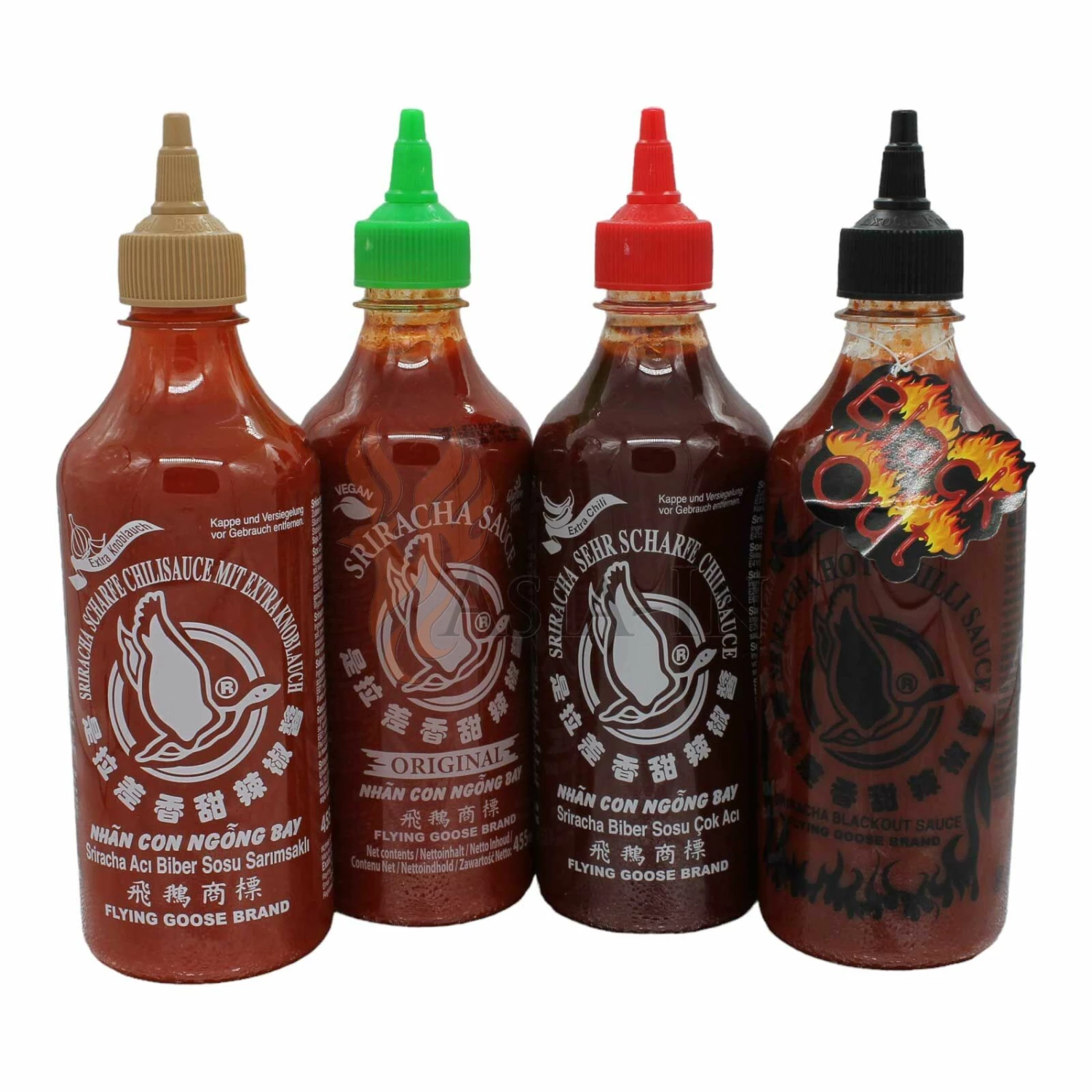 4er Set Flying Goose Sriracha Chilisauce Versch. Sorten 455ml, 1,82l 3 4er Set Flying Goose Sriracha Chilisauce Versch. Sorten 455ml, 1,82l